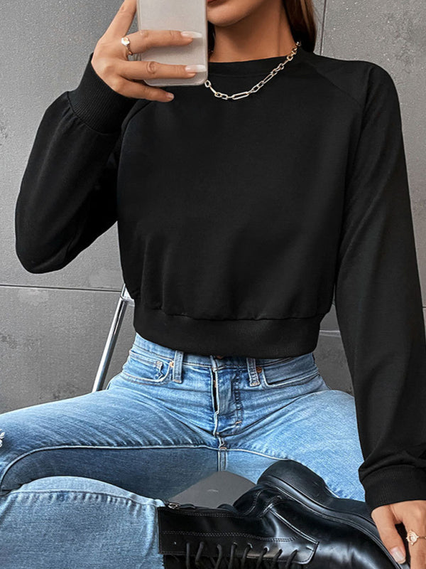 New women's long-sleeved round neck solid color sweater