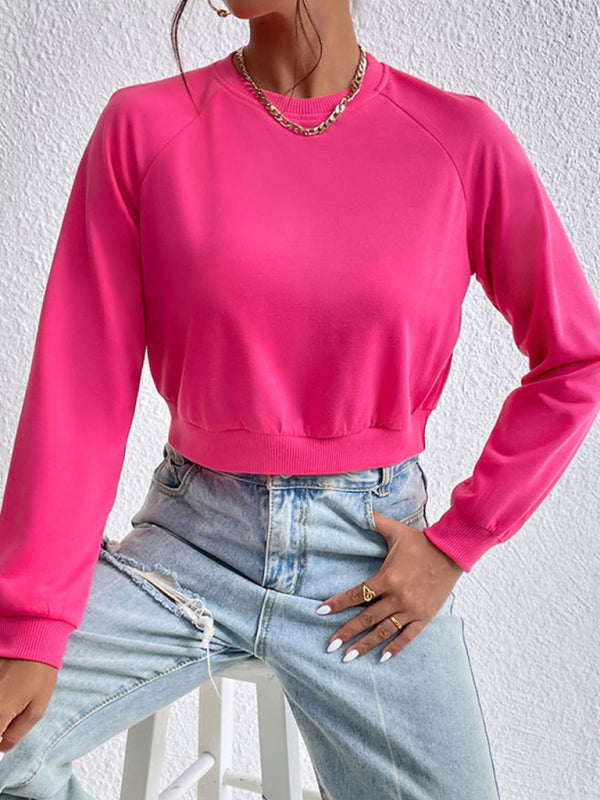 New women's long-sleeved round neck solid color sweater