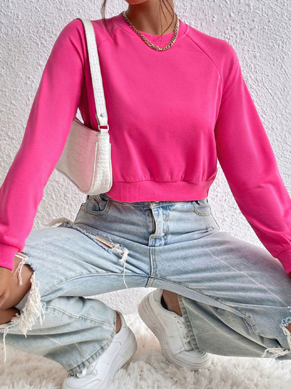 New women's long-sleeved round neck solid color sweater