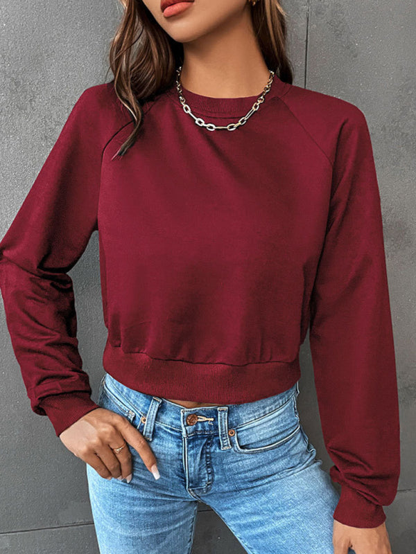 New women's long-sleeved round neck solid color sweater