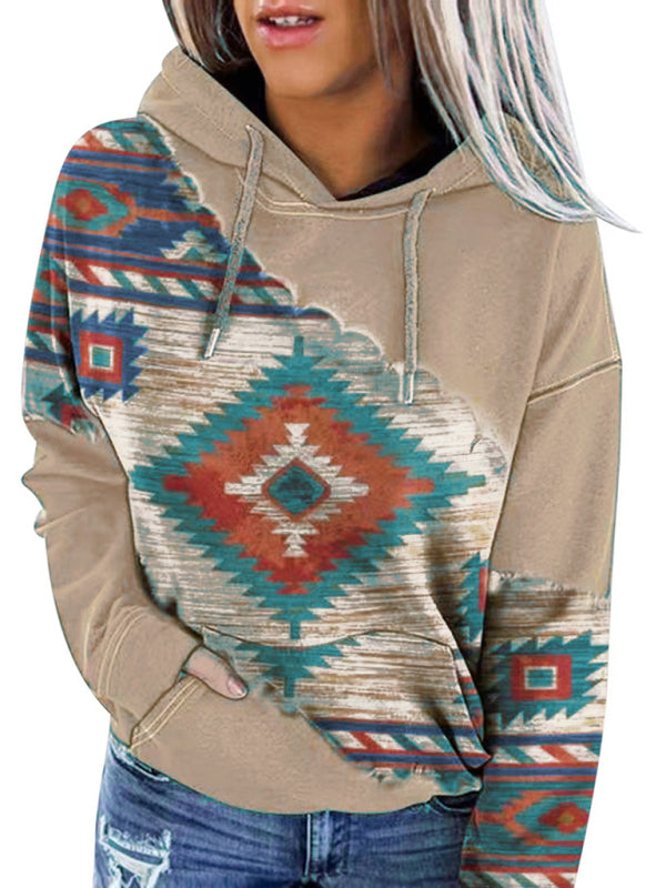 Positioning print coat top ladies hooded sweater