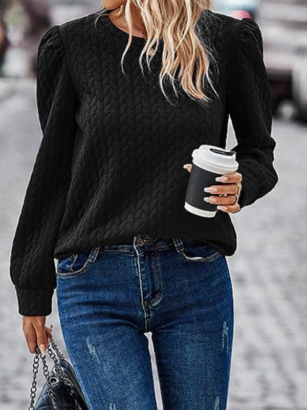 Round neck puff long sleeve top air twist sweatshirt