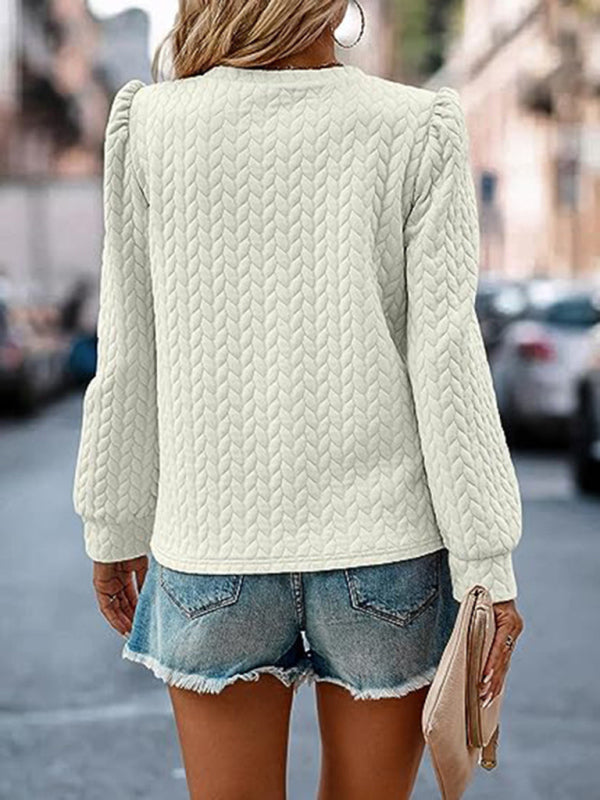 Round neck puff long sleeve top air twist sweatshirt