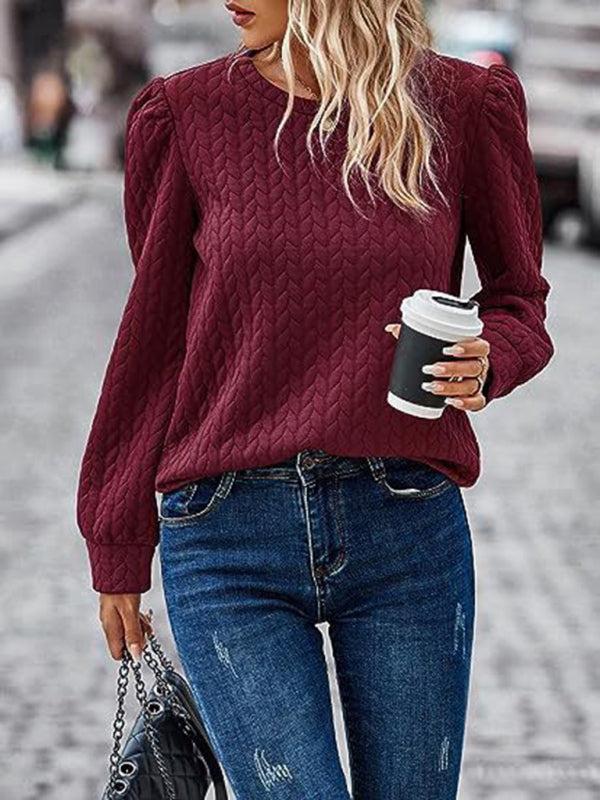 Round neck puff long sleeve top air twist sweatshirt