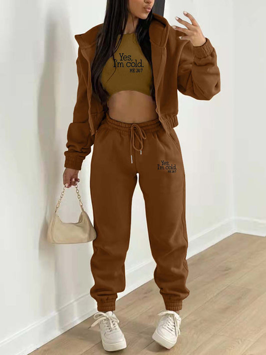 **Women's Fashion Casual Slogan Tracksuit Set**