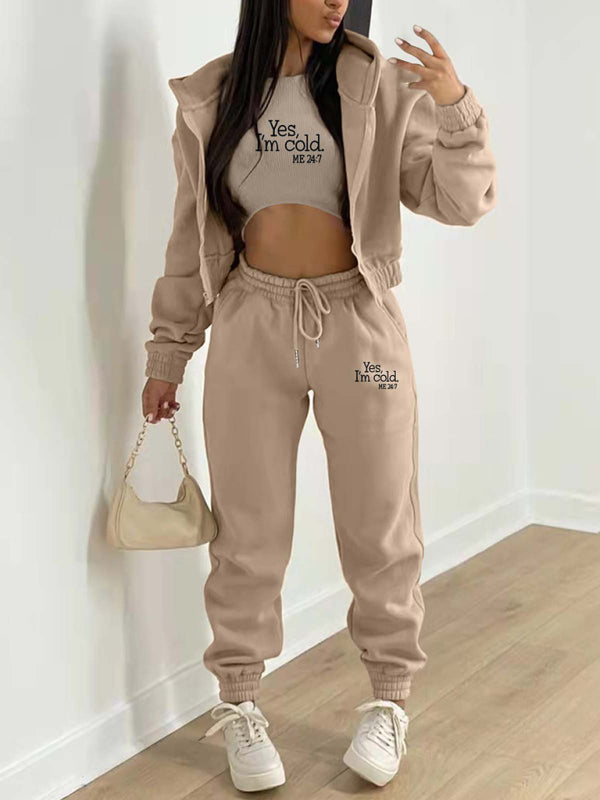 **Women's Fashion Casual Slogan Tracksuit Set**