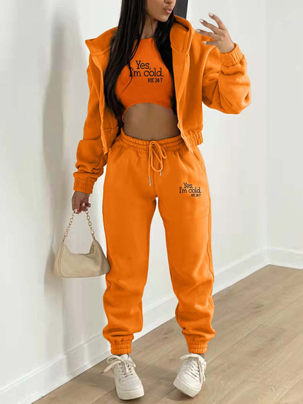 **Women's Fashion Casual Slogan Tracksuit Set**