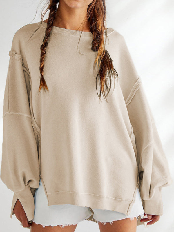 Women's loose round neck patchwork sweatshirt