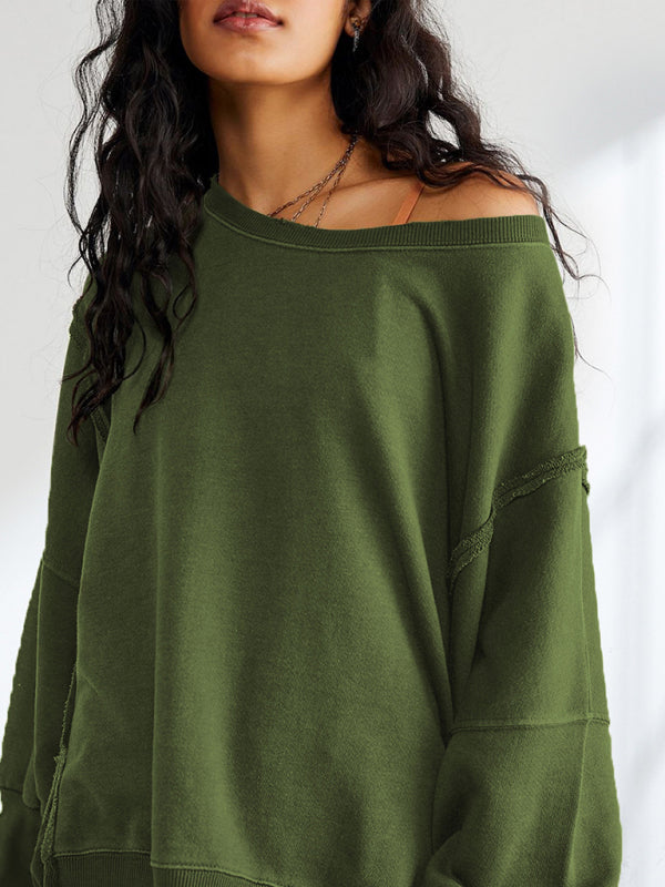 Women's loose round neck patchwork sweatshirt