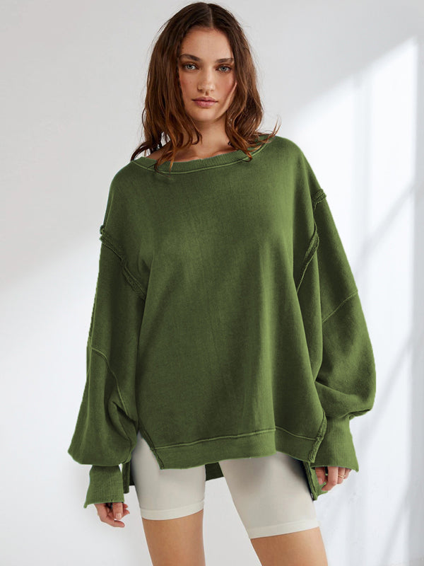 Women's loose round neck patchwork sweatshirt