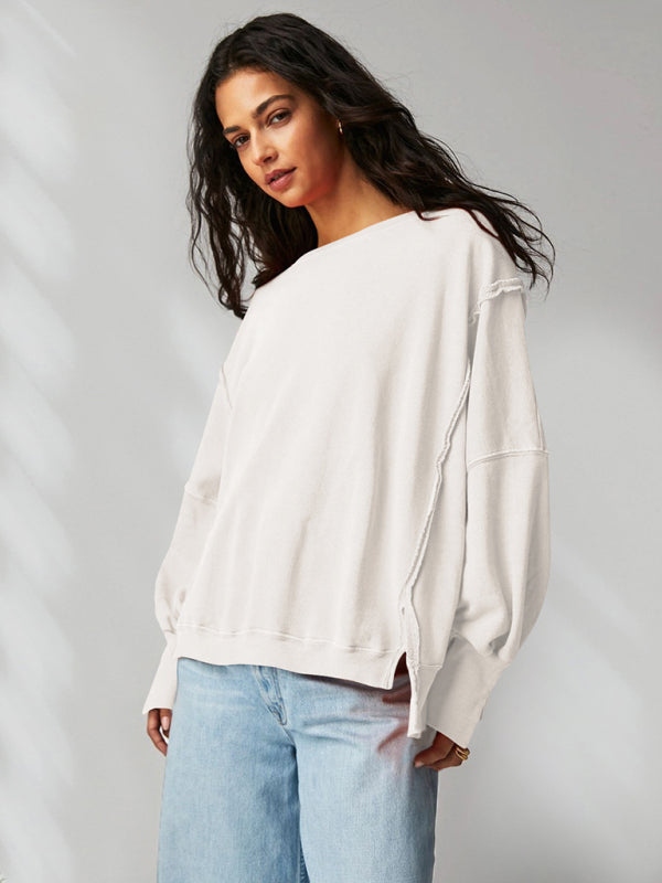 Women's loose round neck patchwork sweatshirt