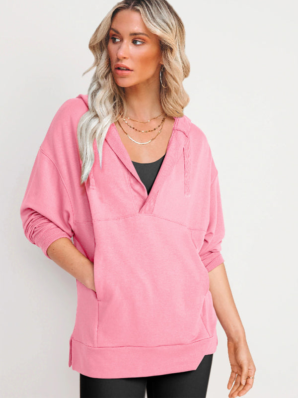 women's loose hooded sweatshirt knitted top