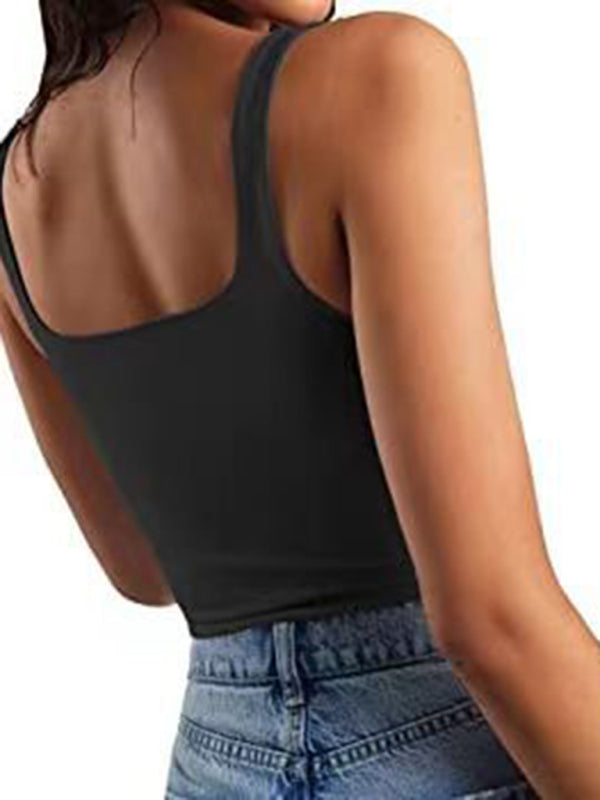 Women's solid color sexy trendy midriff-baring short vest