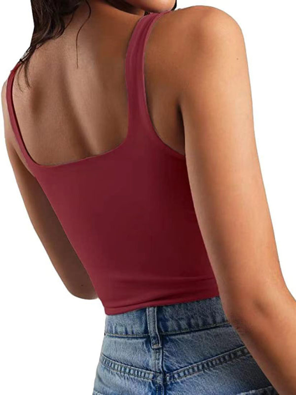 Women's solid color sexy trendy midriff-baring short vest