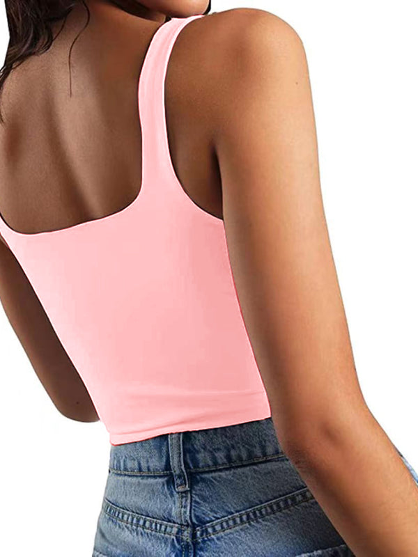 Women's solid color sexy trendy midriff-baring short vest