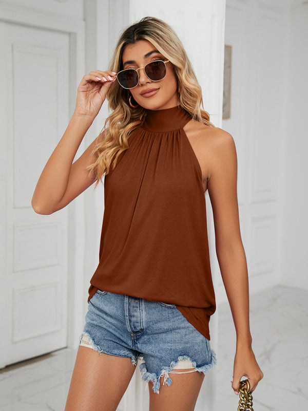 Halter neck strappy vest T-shirt casual top