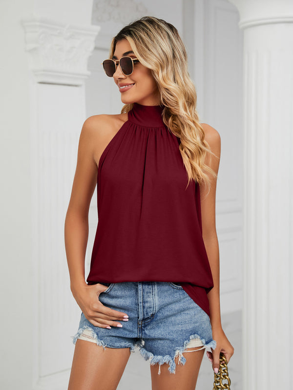 Halter neck strappy vest T-shirt casual top