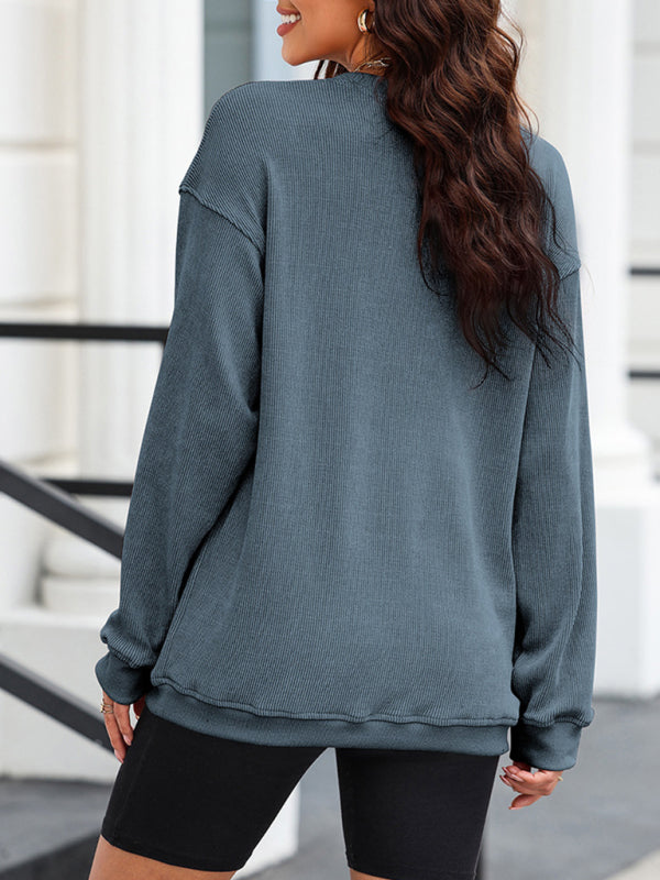 Women's long sleeve loose ribbed knitted sweatshirt