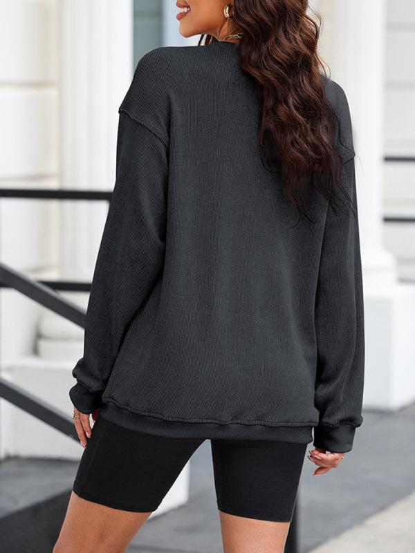 Women's long sleeve loose ribbed knitted sweatshirt