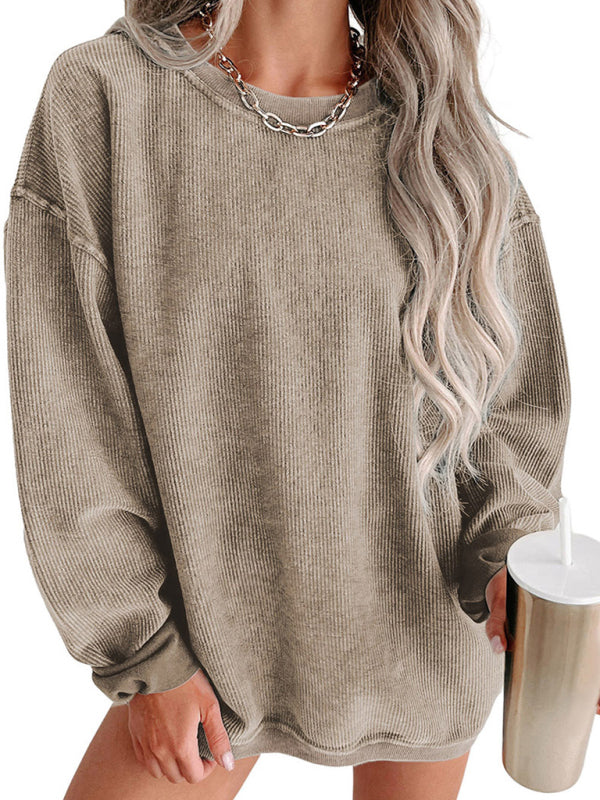 Women's long sleeve loose ribbed knitted sweatshirt