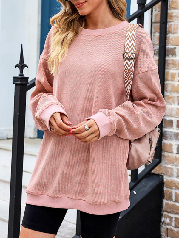 Women's long sleeve loose ribbed knitted sweatshirt