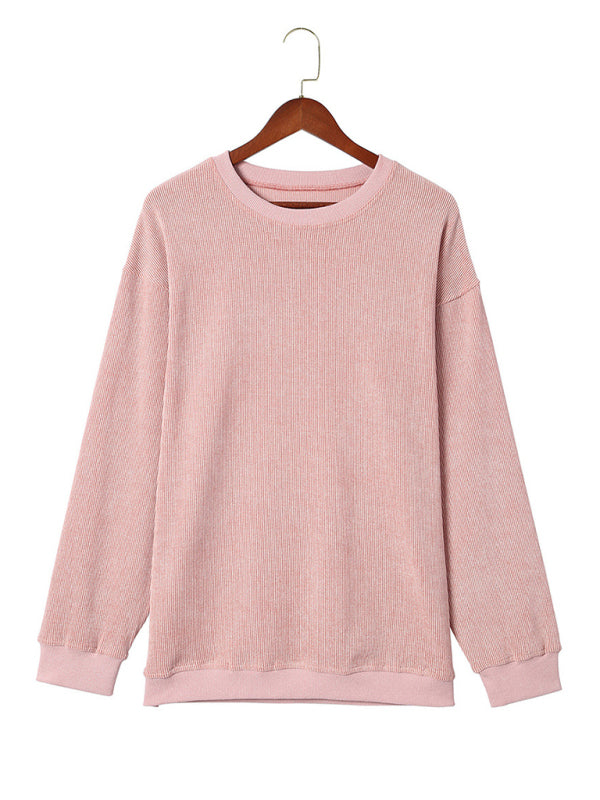 Women's long sleeve loose ribbed knitted sweatshirt