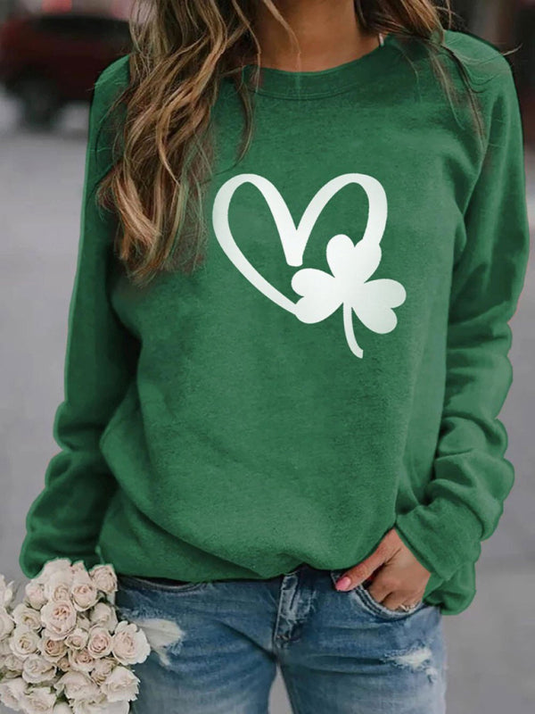 Lucky Clover Print Women's Casual Sweatshirt