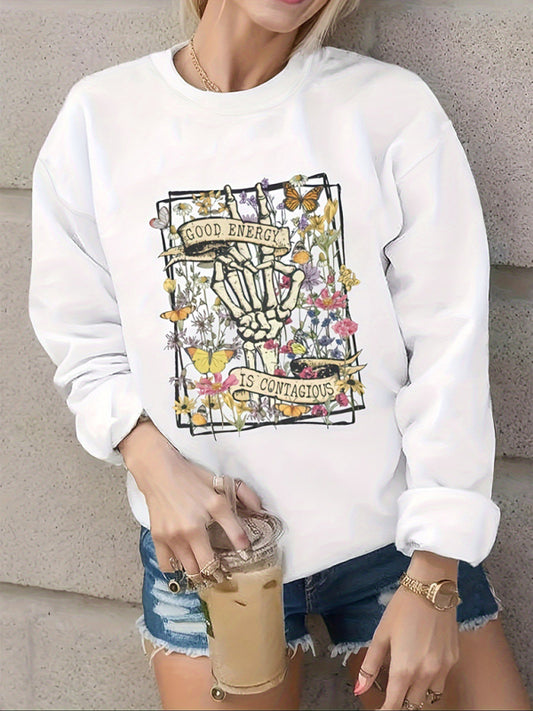 New fashionable loose sports casual long-sleeved printed skull sweatshirt