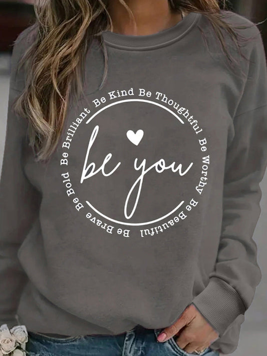 New ring letter love print round neck long sleeve sweatshirt