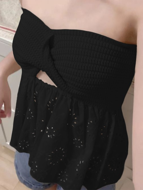 Fashionable casual knitted embroidered stitching holiday sexy tube top top