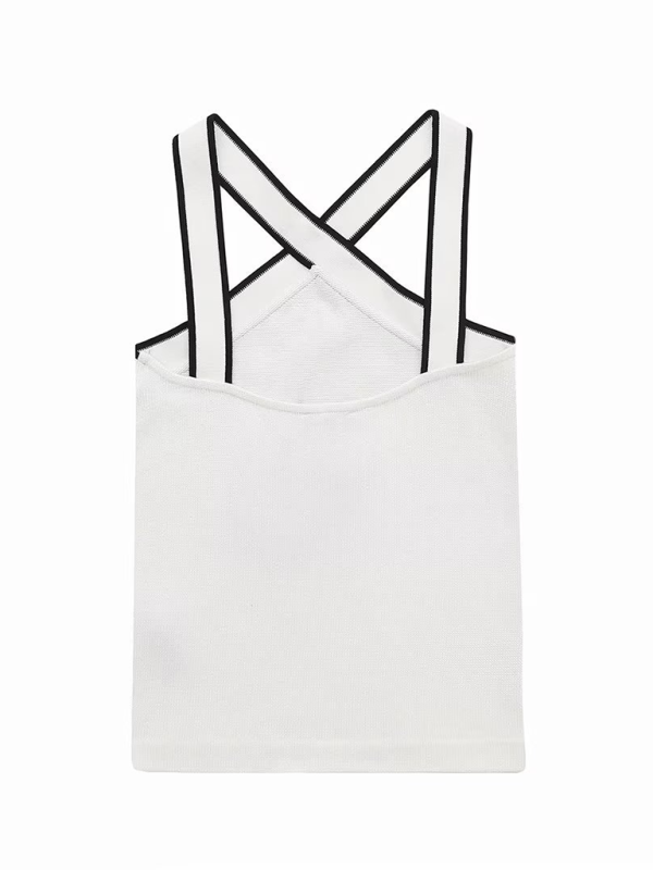 Feminine slim fit inner contrast knitted suspender commuting vest top T-shirt