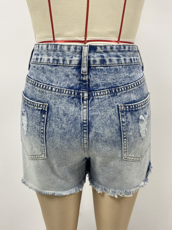 New gradient denim shorts for women high waist slimming raw edge hot pants