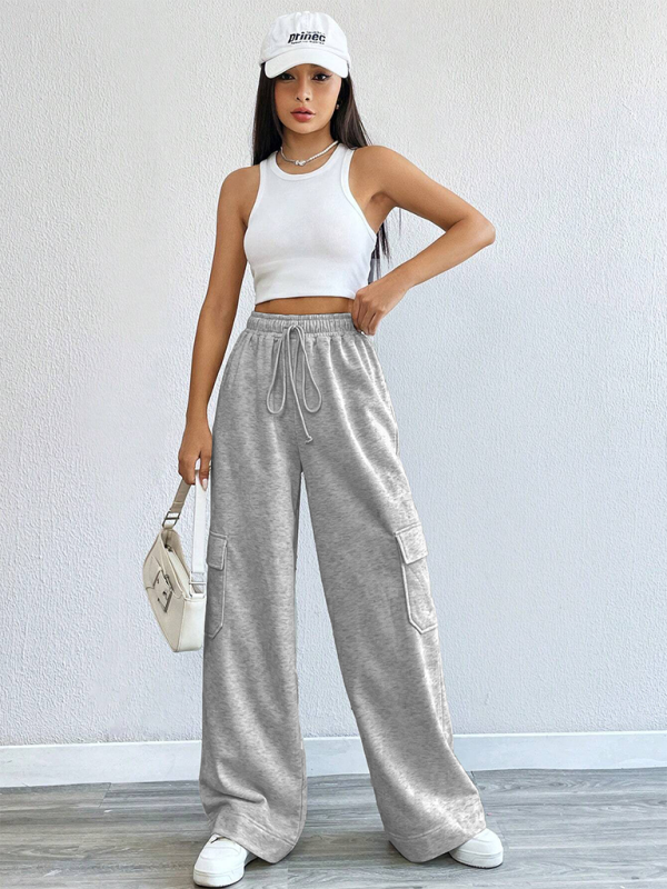 Workwear wide-leg casual pants casual style high waist pocket pants