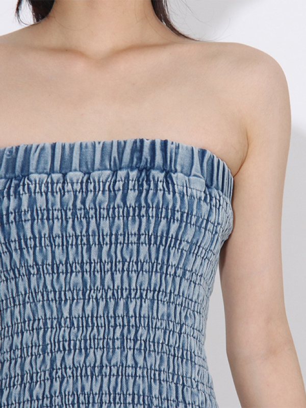 New Fashion Versatile Ruffled Denim Tube Top