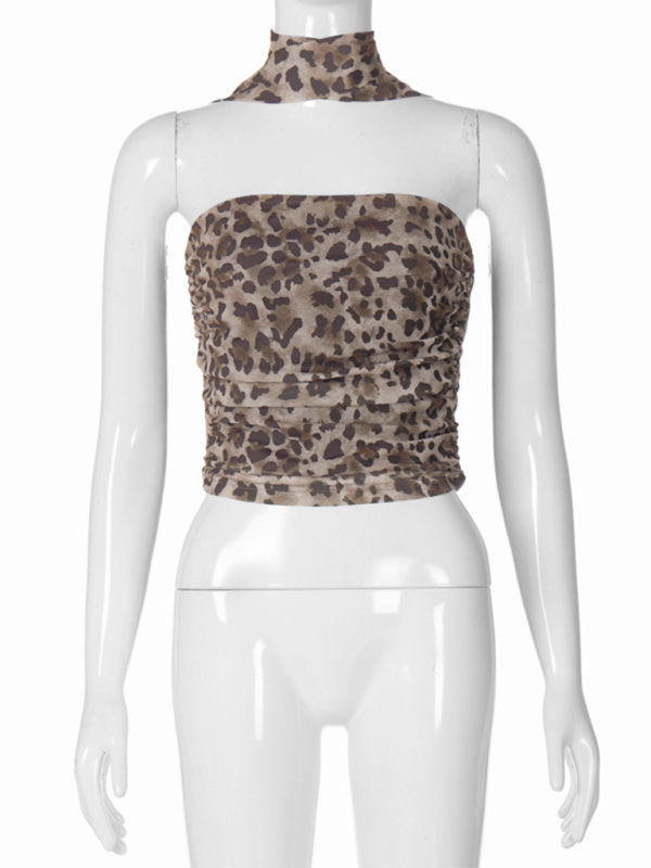 New Leopard Print Hot Girl Pure Straight Neck Tube Top Slim Fit Vest