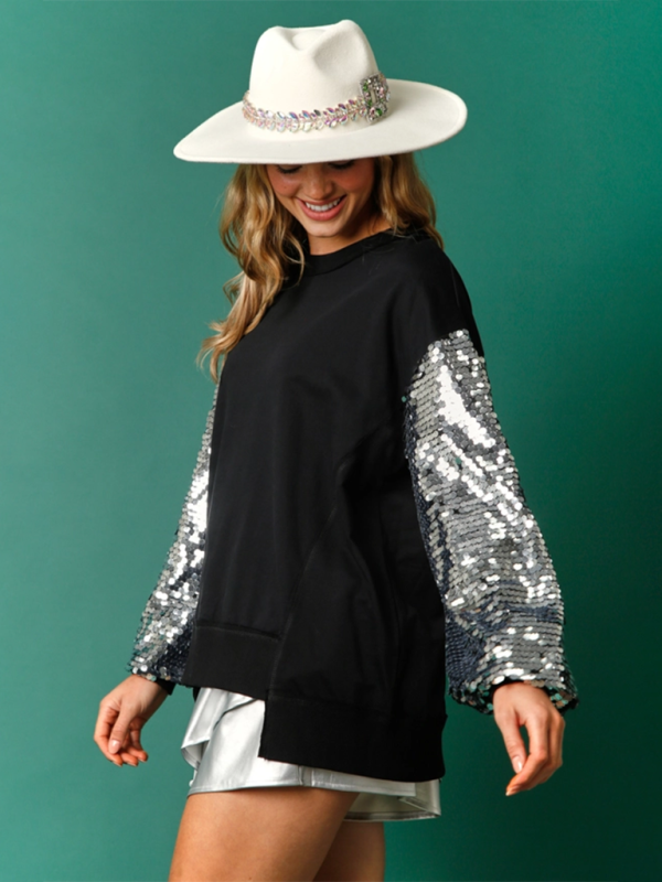 Christmas Sequin Sleeve Top Patchwork Long Sleeve Trendy Sweatshirt