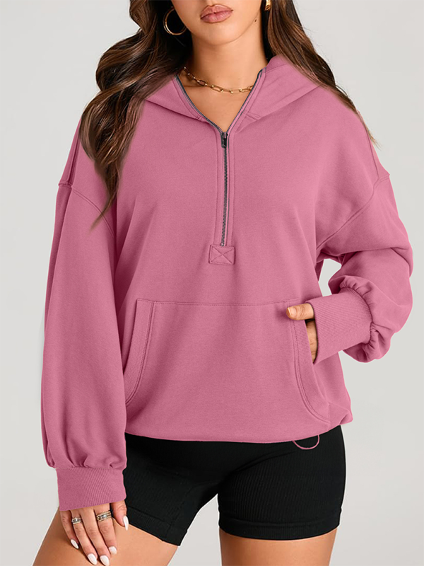 Women's Solid Color Long Sleeve Hooded Solid Color Zipper Plug Sweatshirt