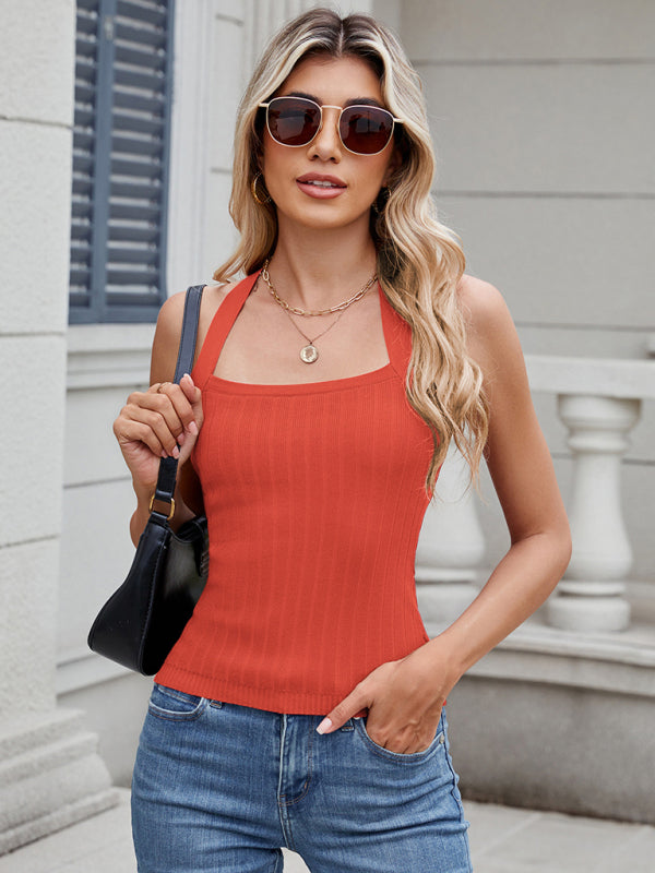 New Lace-up Halter Strap Pitted Knit Tube Top Sweater